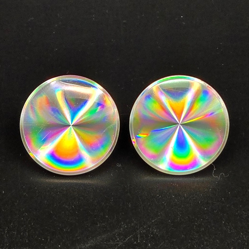 Vintage Sterling Silver Holographic Rainbow Prismatic Screw Back Earrings